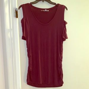 L JLo Blouse Fitted Ruched Sides CutOut Shoulders